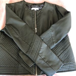 Army Green Faux Leather Moto Jacket